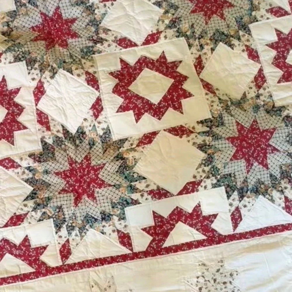 Vintage Americana Star Quilt – Patriotic Red White & Blue Patchwork – Full/Queen